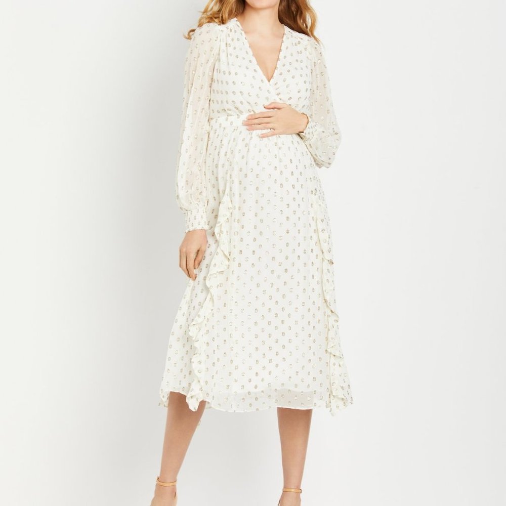 Jessica Simpson Dot Flounce Maternity Dress - L